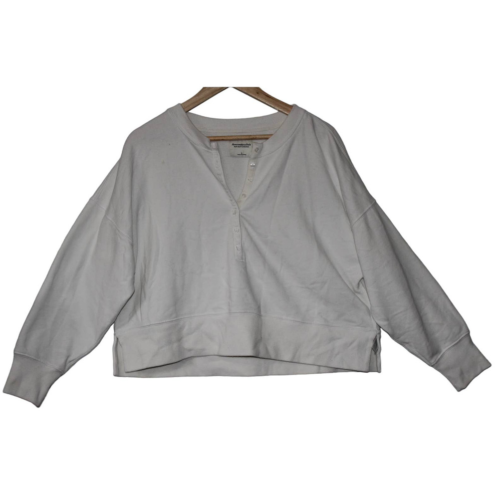 Abercrombie & Fitch Soft A&F White Fleece Button Down V-Neck Sweater Size Large